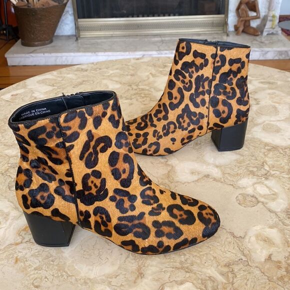 NWOT Urban Outfitters Pony Hair Leopard Print Ankle Boots - Picture 4 of 13